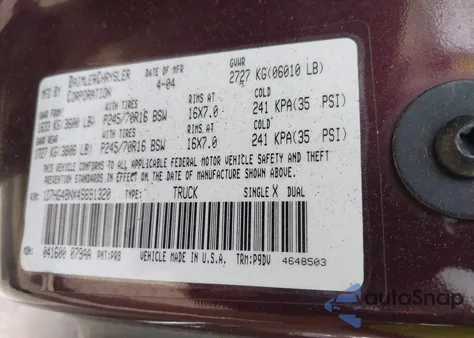 2004 Dodge Dakota Slt z USA, uszkodzony, nr VIN 1D7HG48NX4S691320